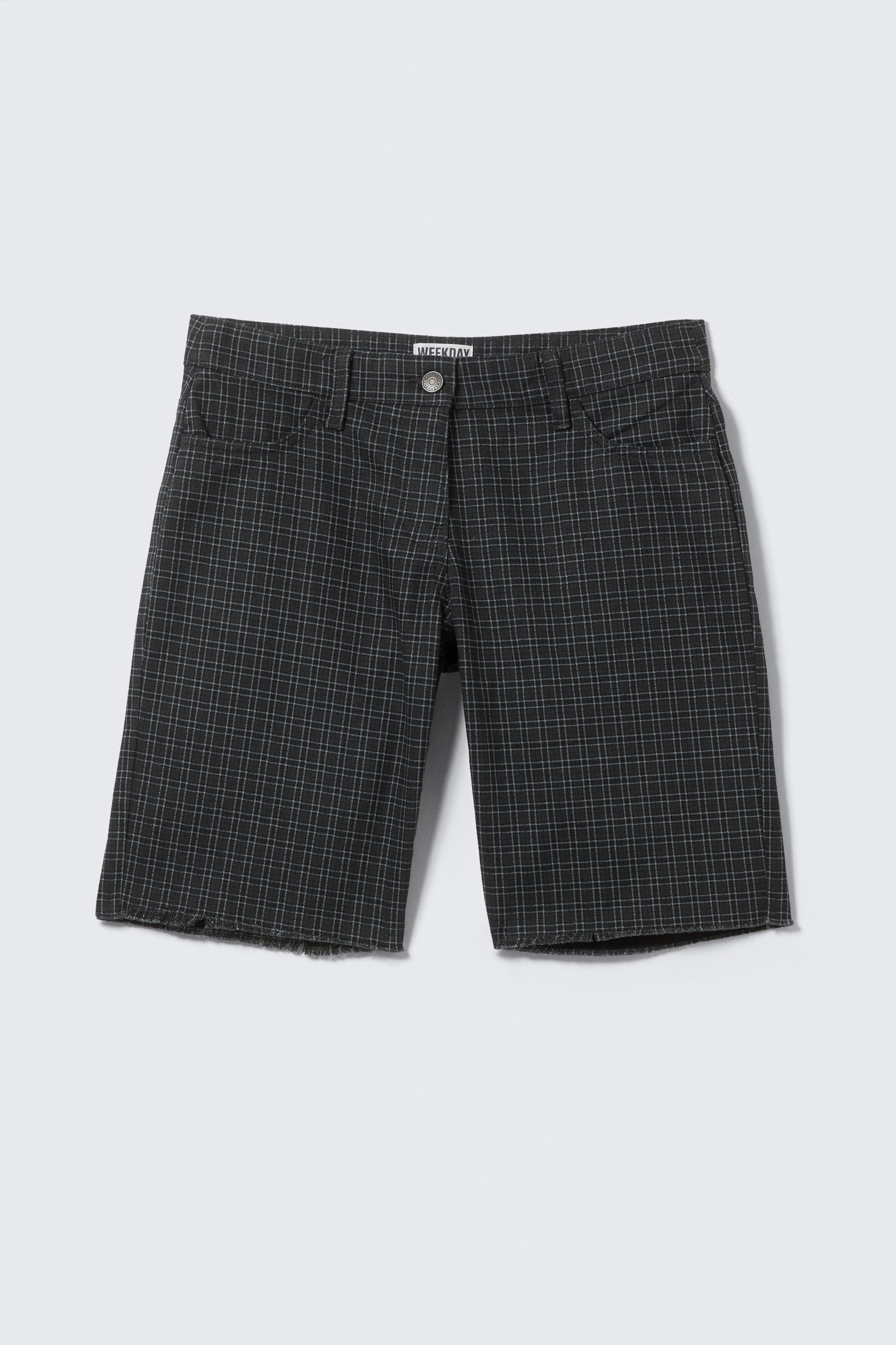 Checked Dark Grey - Checked Knee-Length Cotton Twill Shorts - 1