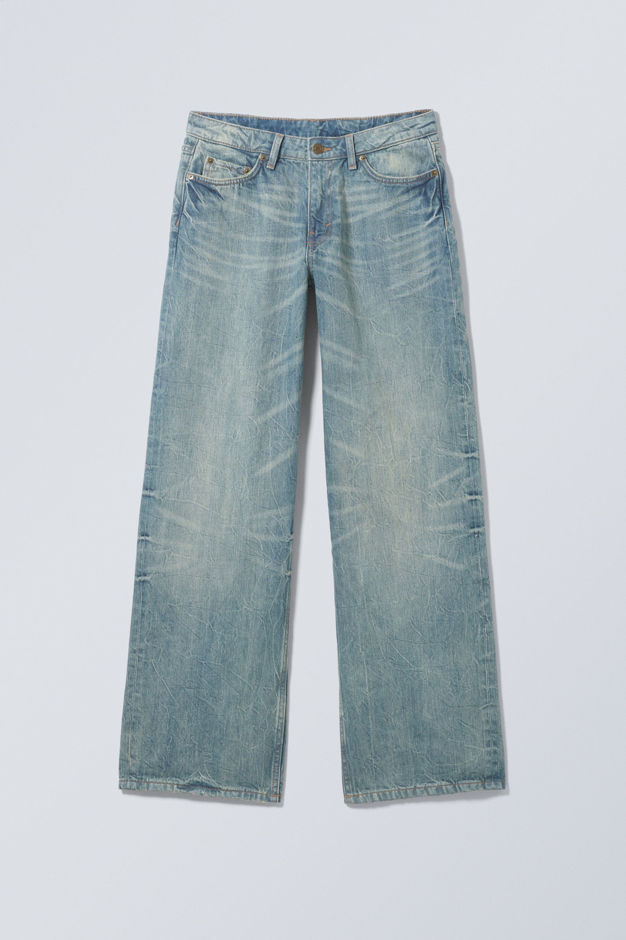 Cyan Dust - Medium Blue - Ample Low Rise Loose Wide Leg Jeans - 5