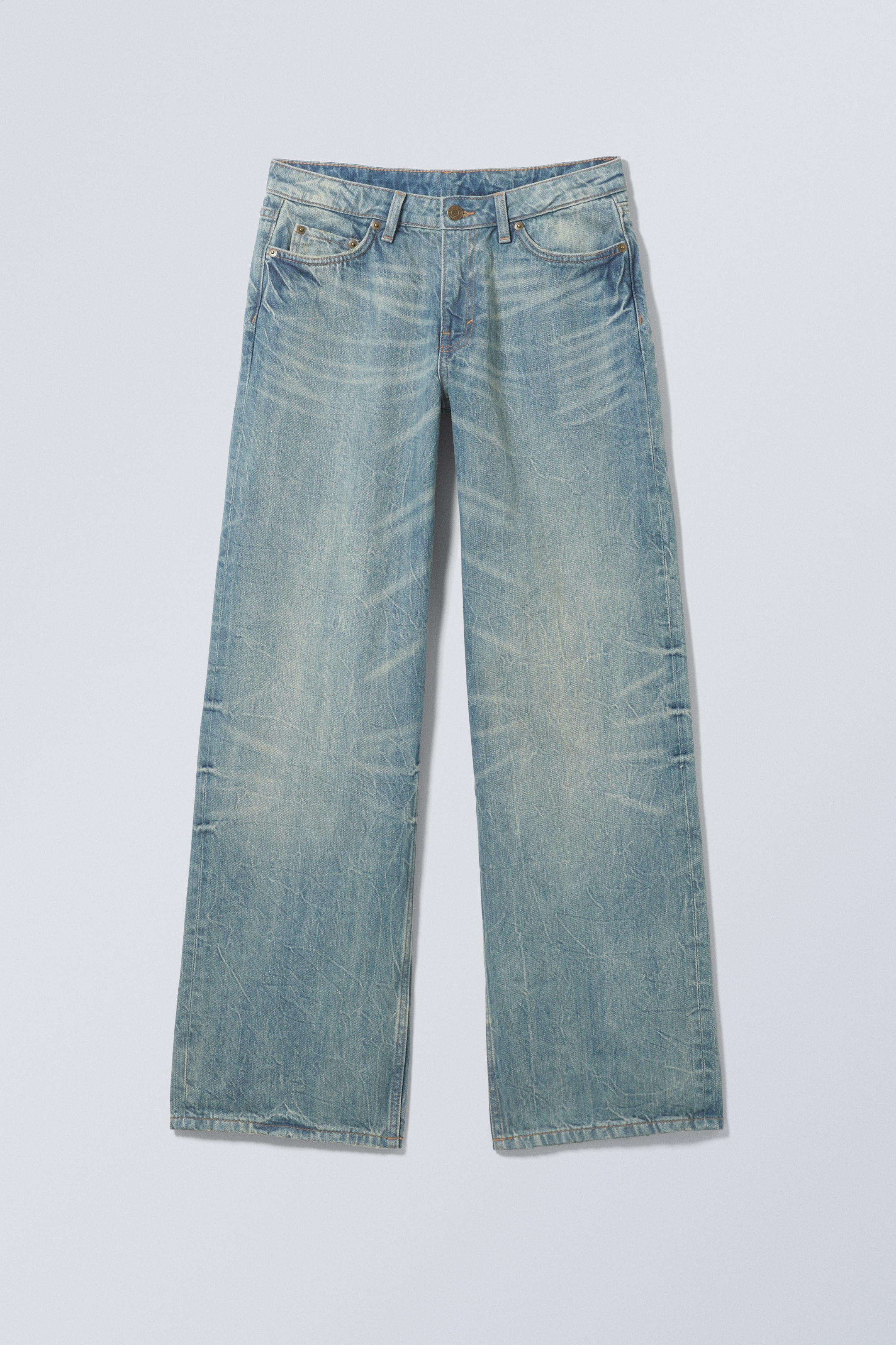 Cyan Dust - Medium Blue - Ample Low Rise Loose Wide Jeans - 1