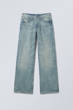 Cyan Dust - Medium Blue - Ample Low Rise Loose Wide Jeans - 0