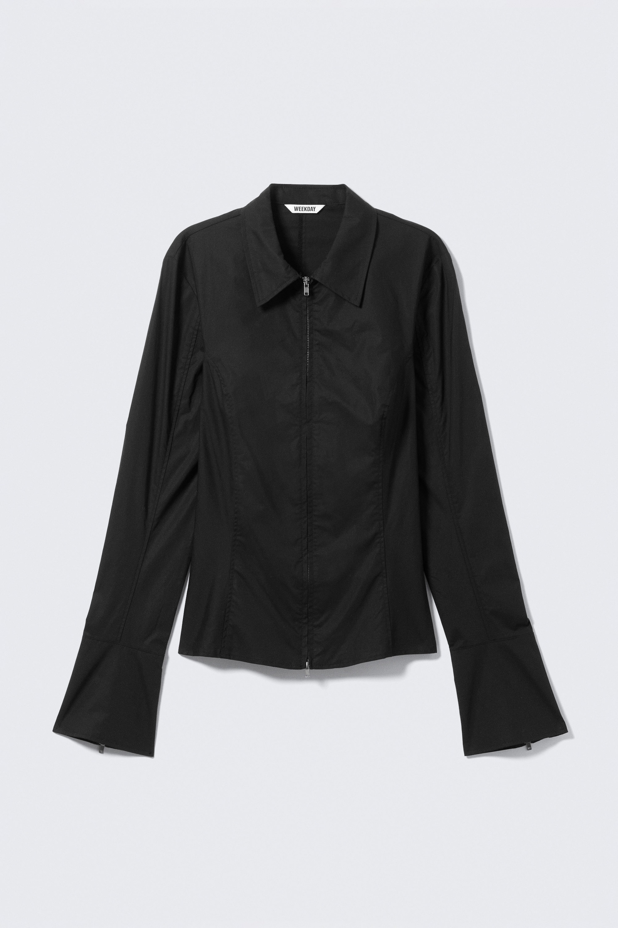 Black - Long-Sleeved Fitted Zip Shirt - 4