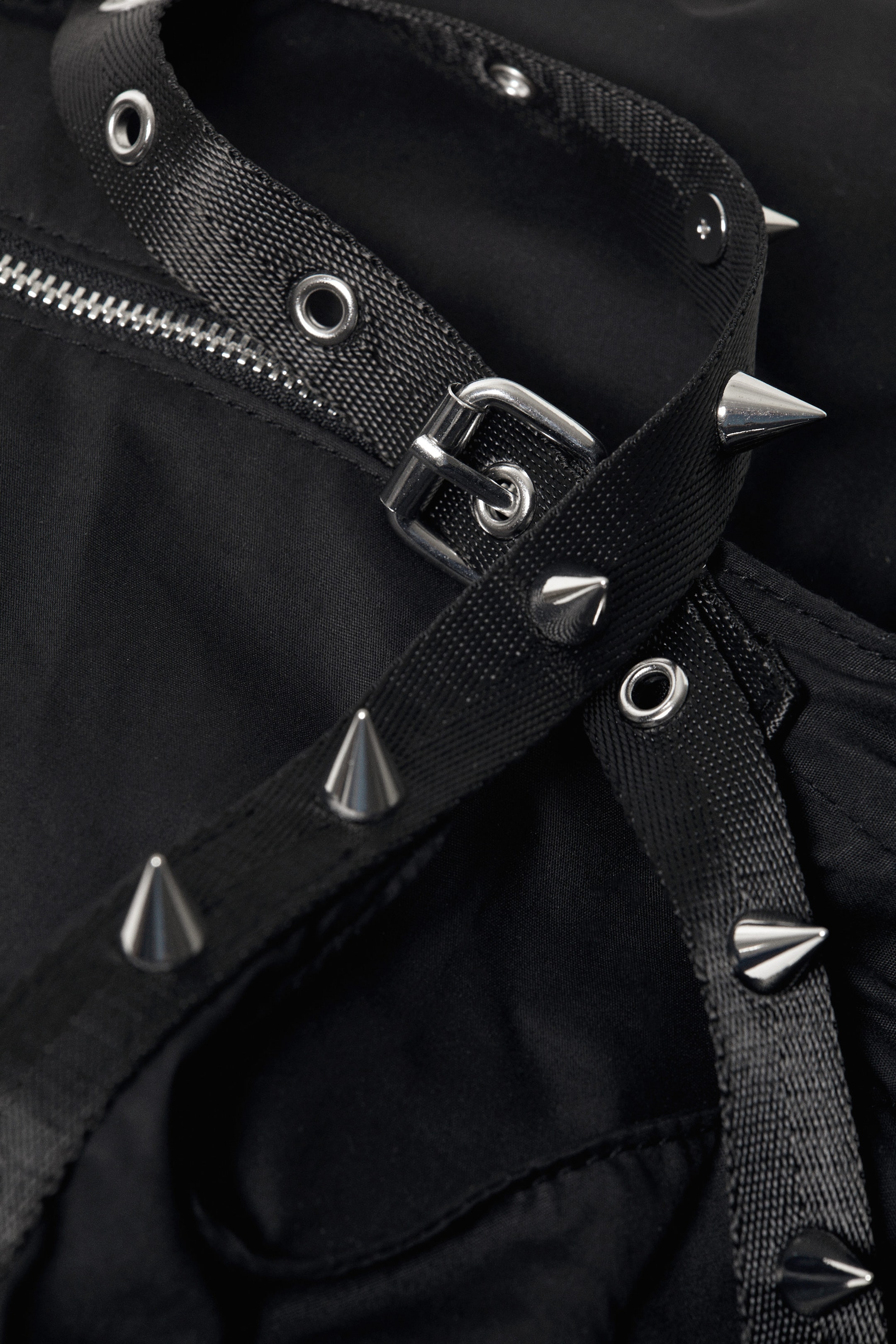 Black - Studded Shoulder Bag - 3