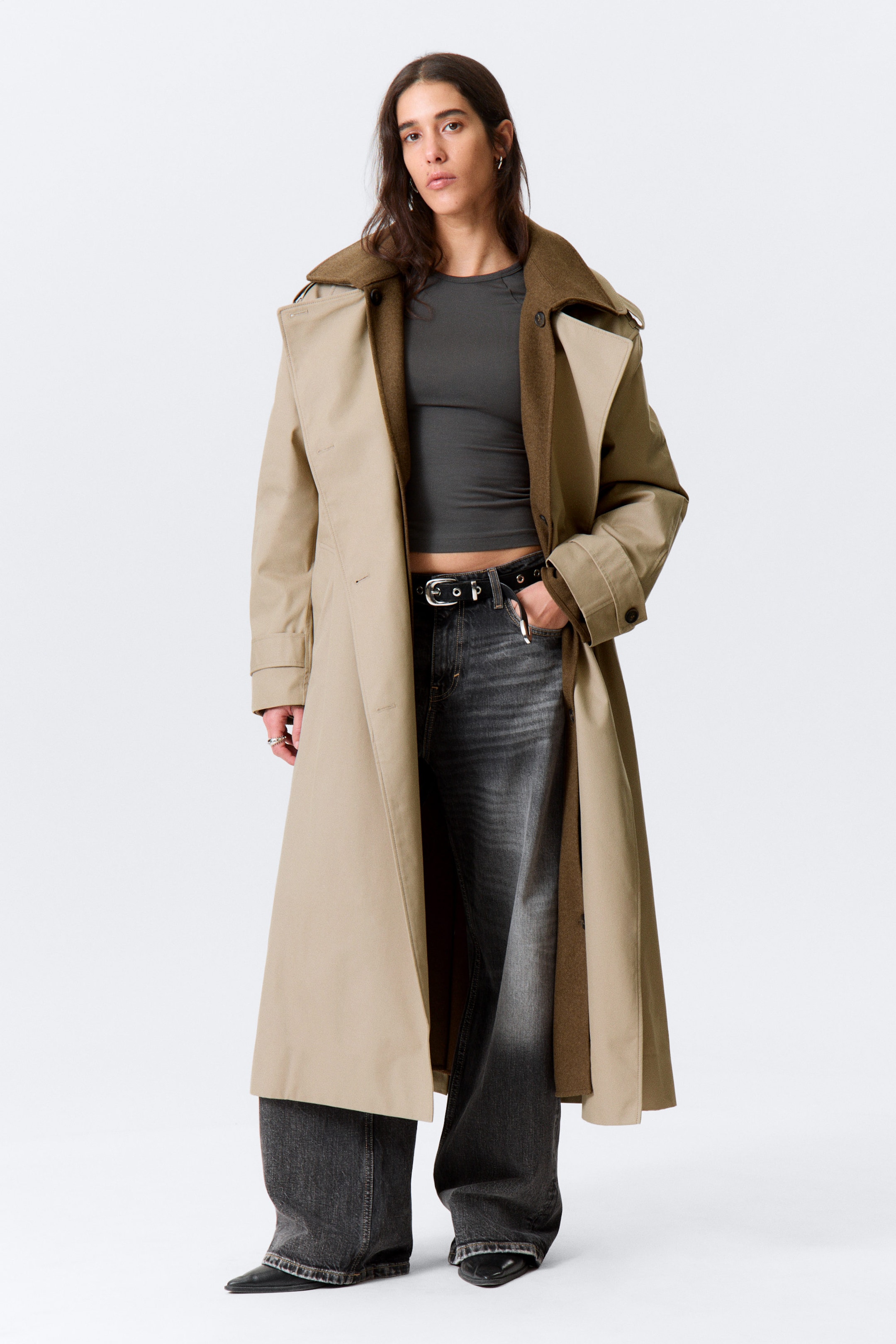 Beige - Oversized Trench Coat with Detachable Lining - 5