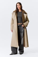 Beige - Oversized Trench Coat with Detachable Lining - 5