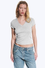 Ljus Gråmelerad - Slim Fit Deep V-Neck T-Shirt - 1