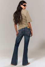 Embellished Blue - Dunkelblau - Low Waist Embellished Flared Jeans - 0