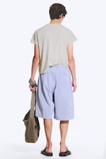 Striped Blue/White - Drawstring Knee-length cotton shorts - 3