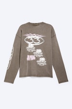 Dunkles Graubraun - Logo-Mix - Kastiges Langarmshirt mit Grafikprint - 5