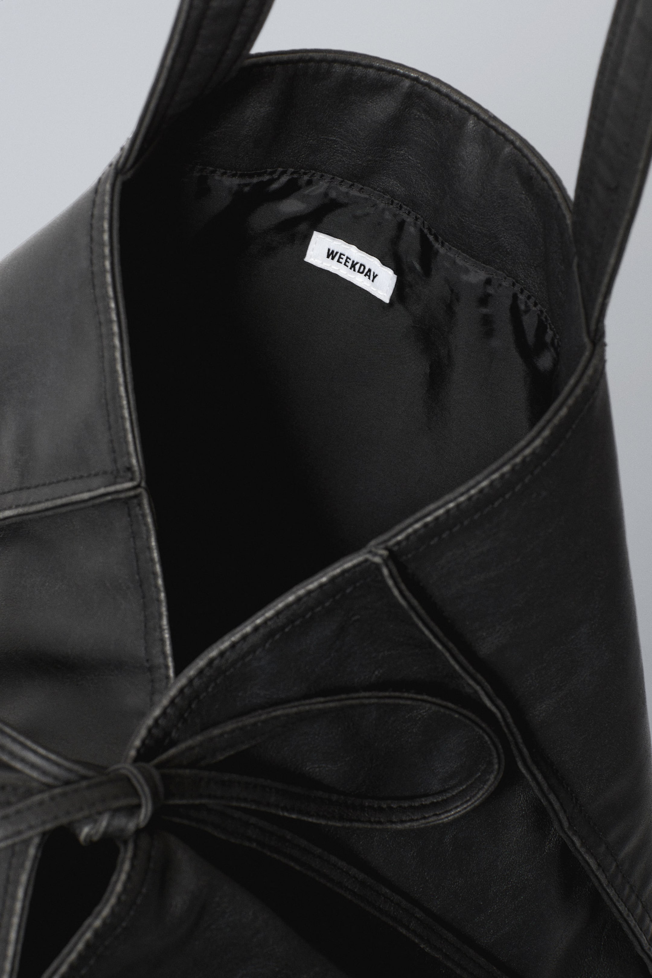 Black - Large Faux Leather Tote Bag - 2
