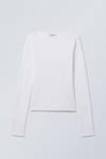 Wit - Katoenen longsleeve met boothals - 0