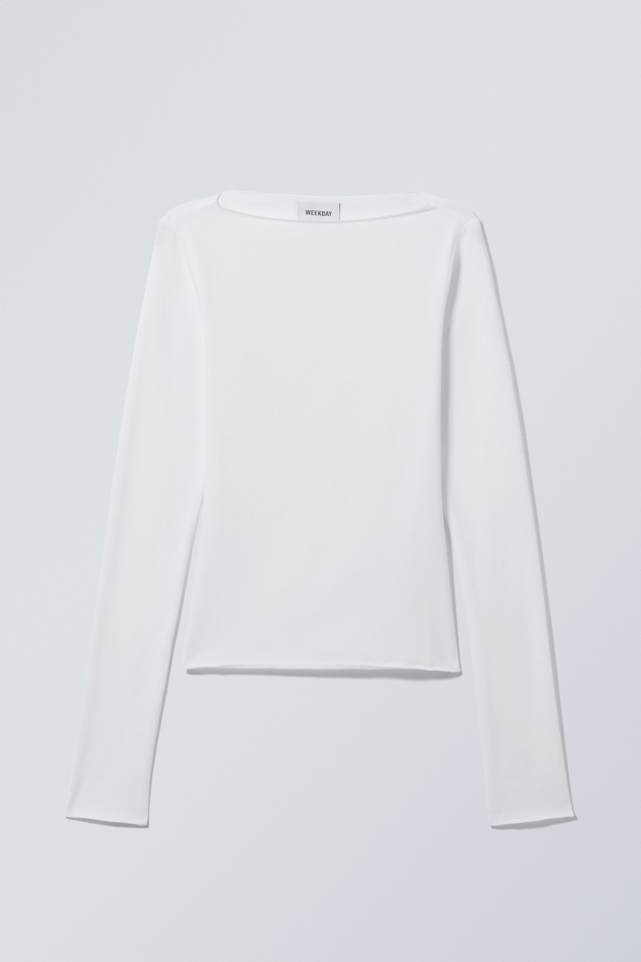 White - Boatneck Cotton Longsleeve - 0