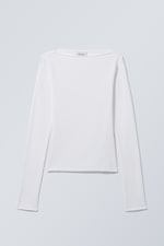 White - Boatneck Cotton Longsleeve - 0