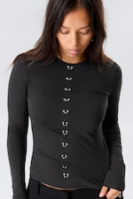 Black - Pierced Long-Sleeved Top - 1