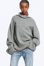 Grey Melange - Loose Wool Turtleneck Sweater - 2