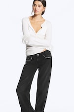 White - Slim fit long-sleeved henley - 1