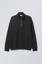 Schwarz - Oversized-Sweatshirt mit kurzem Reißverschluss - 0