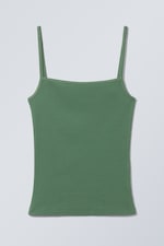 Dark Green - Square Neck Rib Singlet - 0