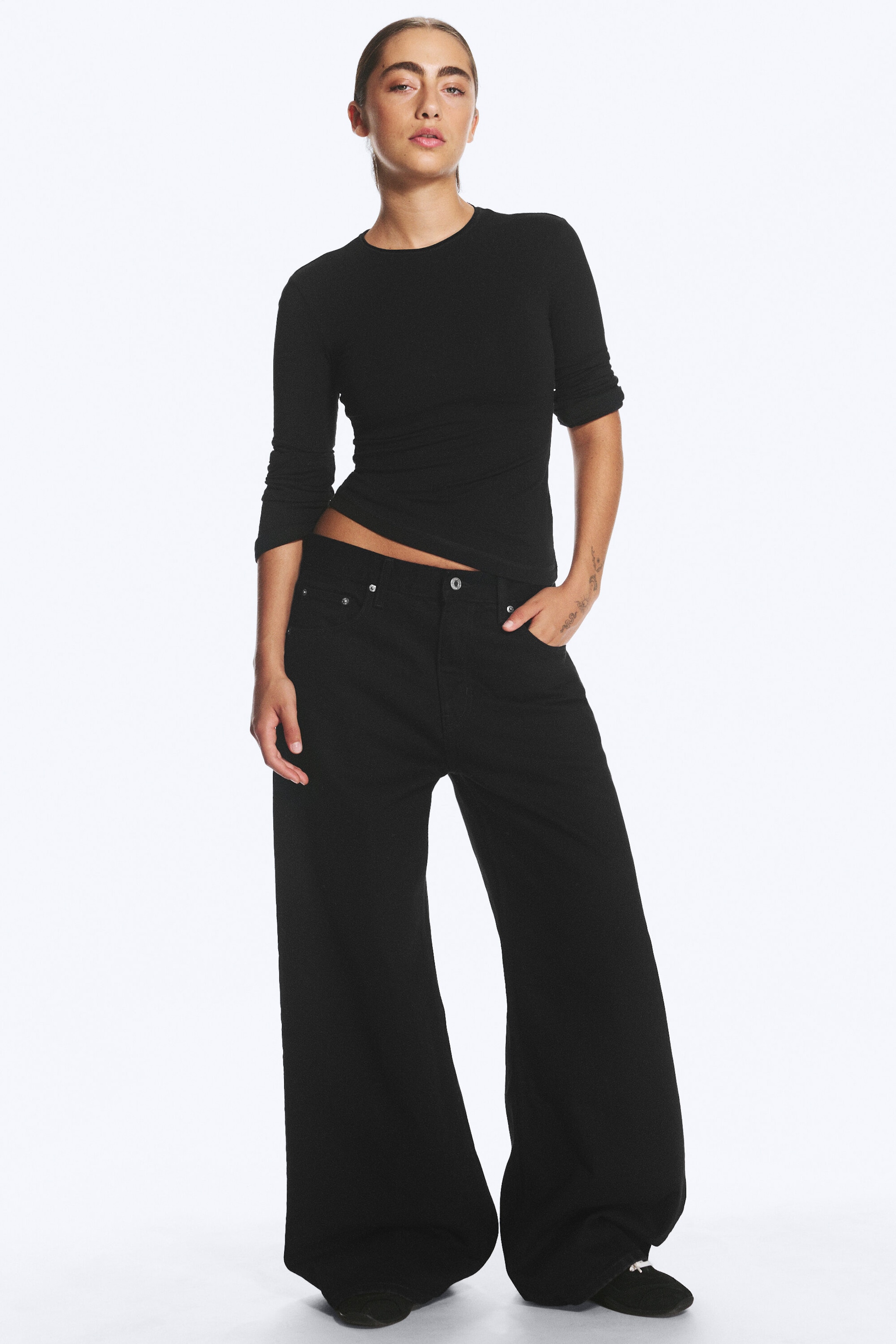 Schwarz - Solar Regular Waist Loose Wide Unisex Jeans - 2