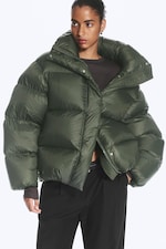 Dark Khaki Green - Oversized Recycled Down Puffer Jacket - 2