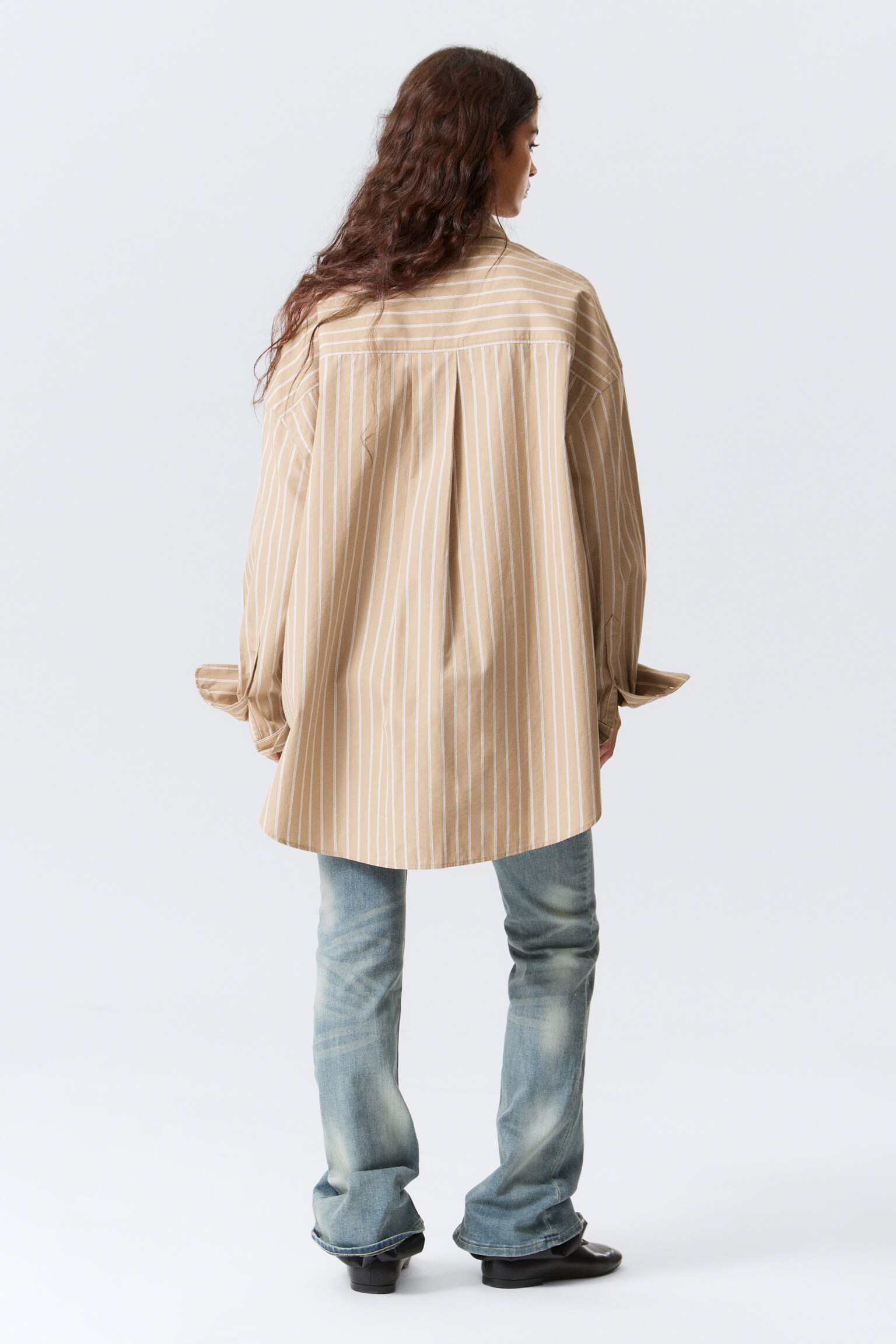 Oversized Langarmhemd - Beige gestreift/Hellgelb - Punkte - 6