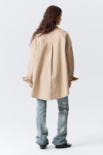 Striped Beige - Oversized Long-Sleeved Shirt - 3