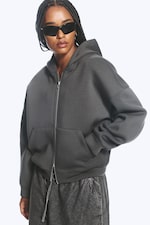 Dark Grey - Oversized Scuba Zip-Hoodie - 2