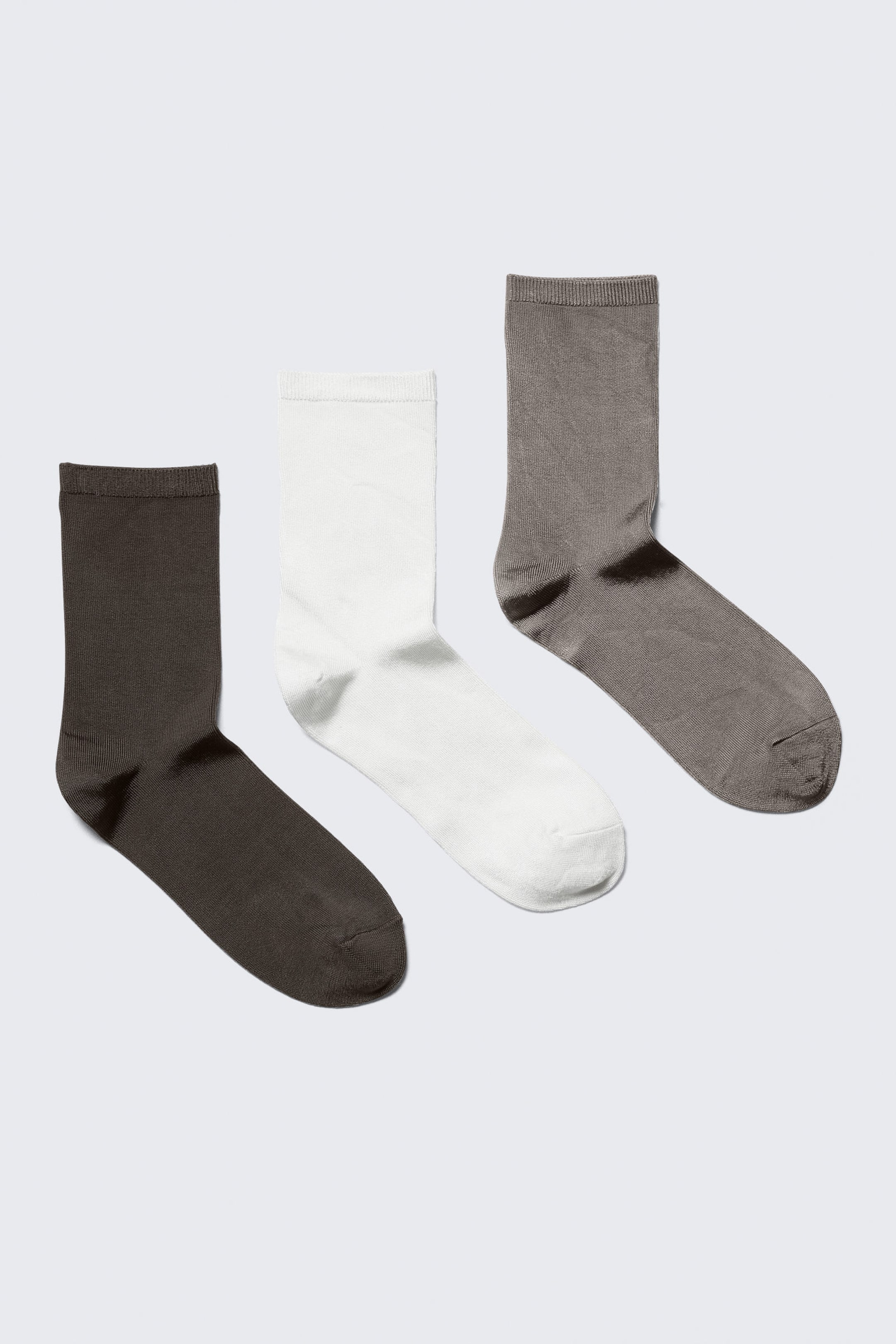 Mörkbrun/Vit/Brun - 3-pack Shiny Socks
