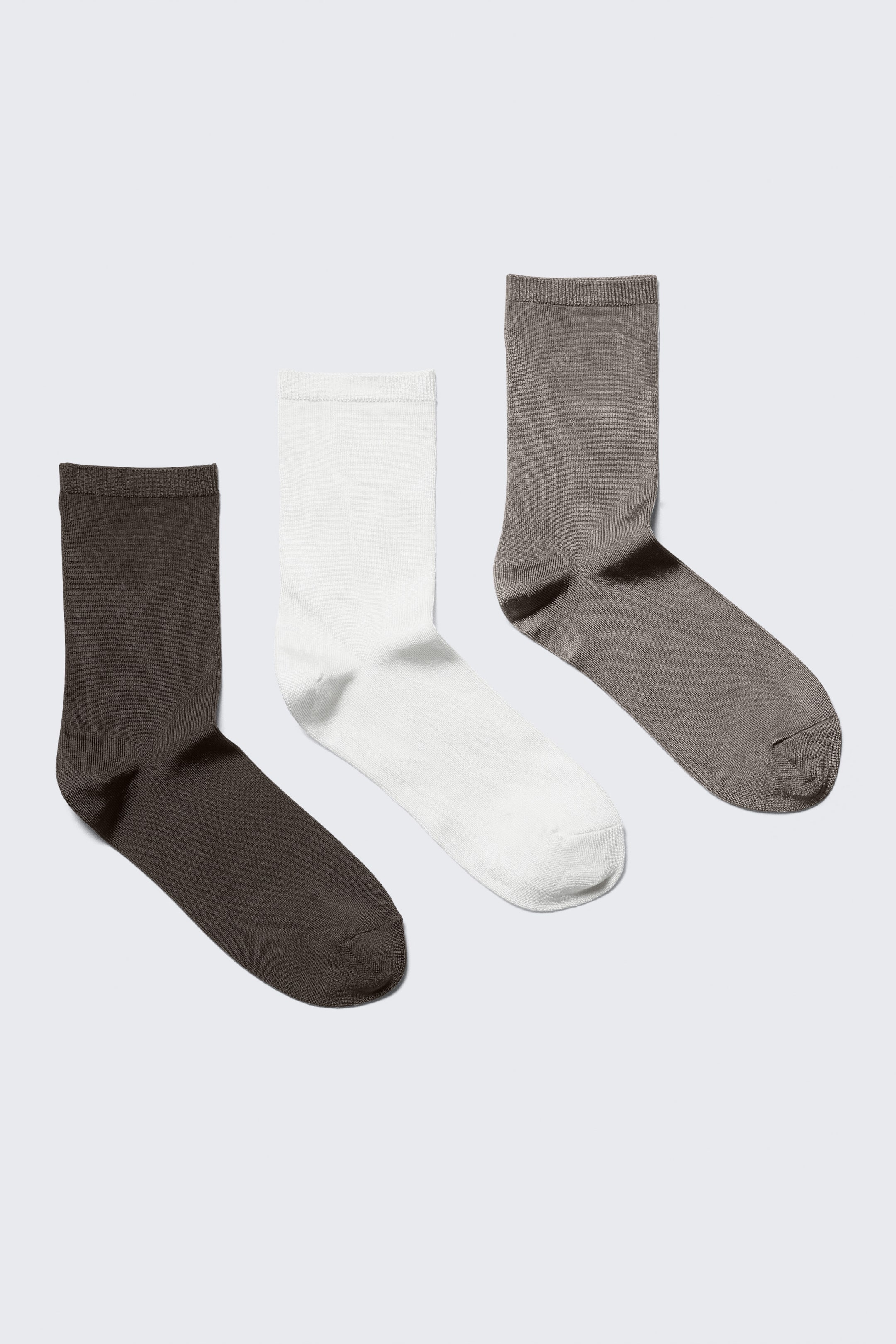 Dark Brown/White/Brown - 3-pack Shiny Socks