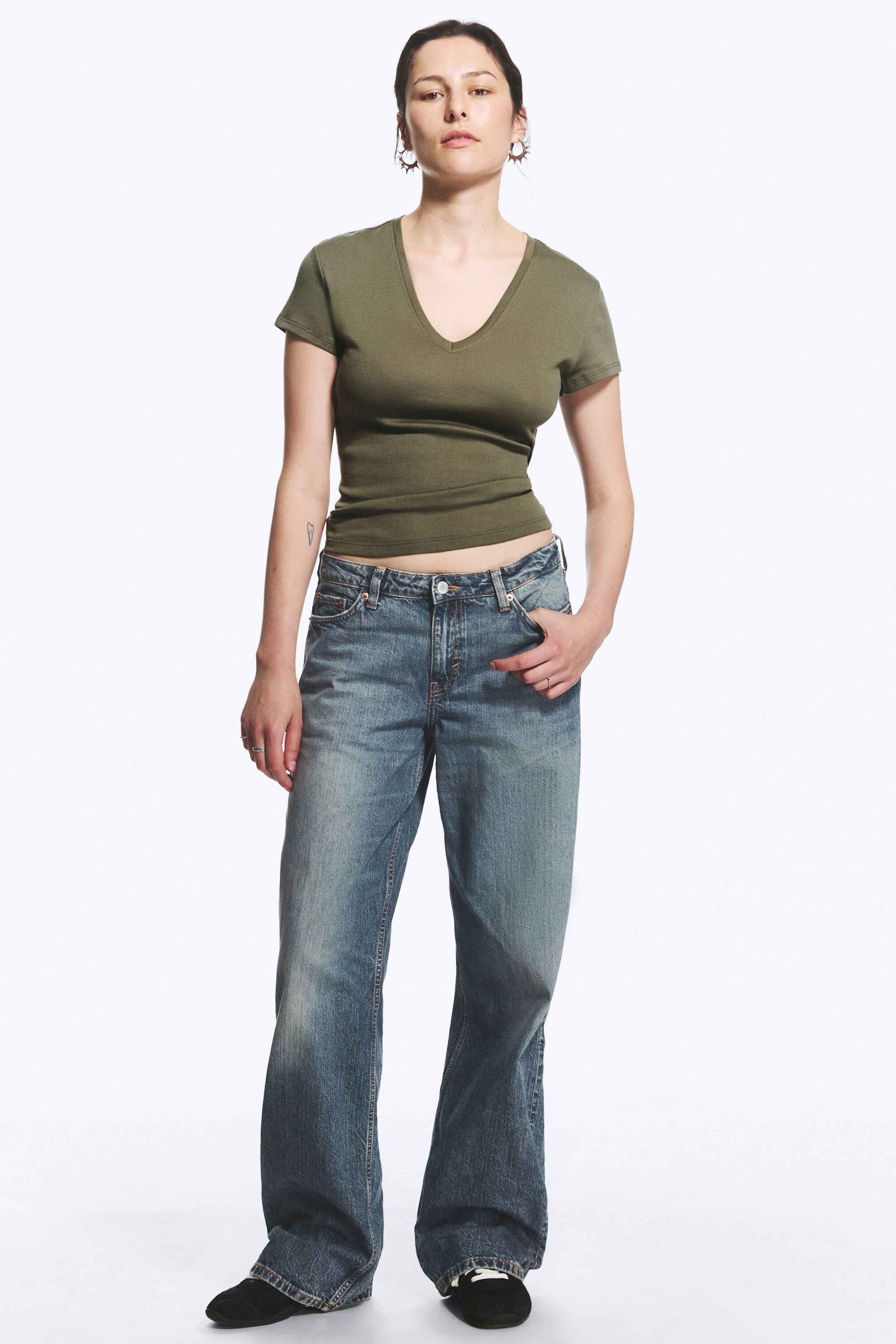 Redondo Blue - Medium Blue - Ample Low Rise Loose Wide Jeans - 1