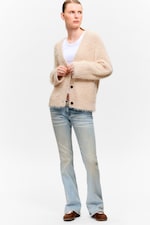 Beige - Oversized V-ringad cardigan - 1