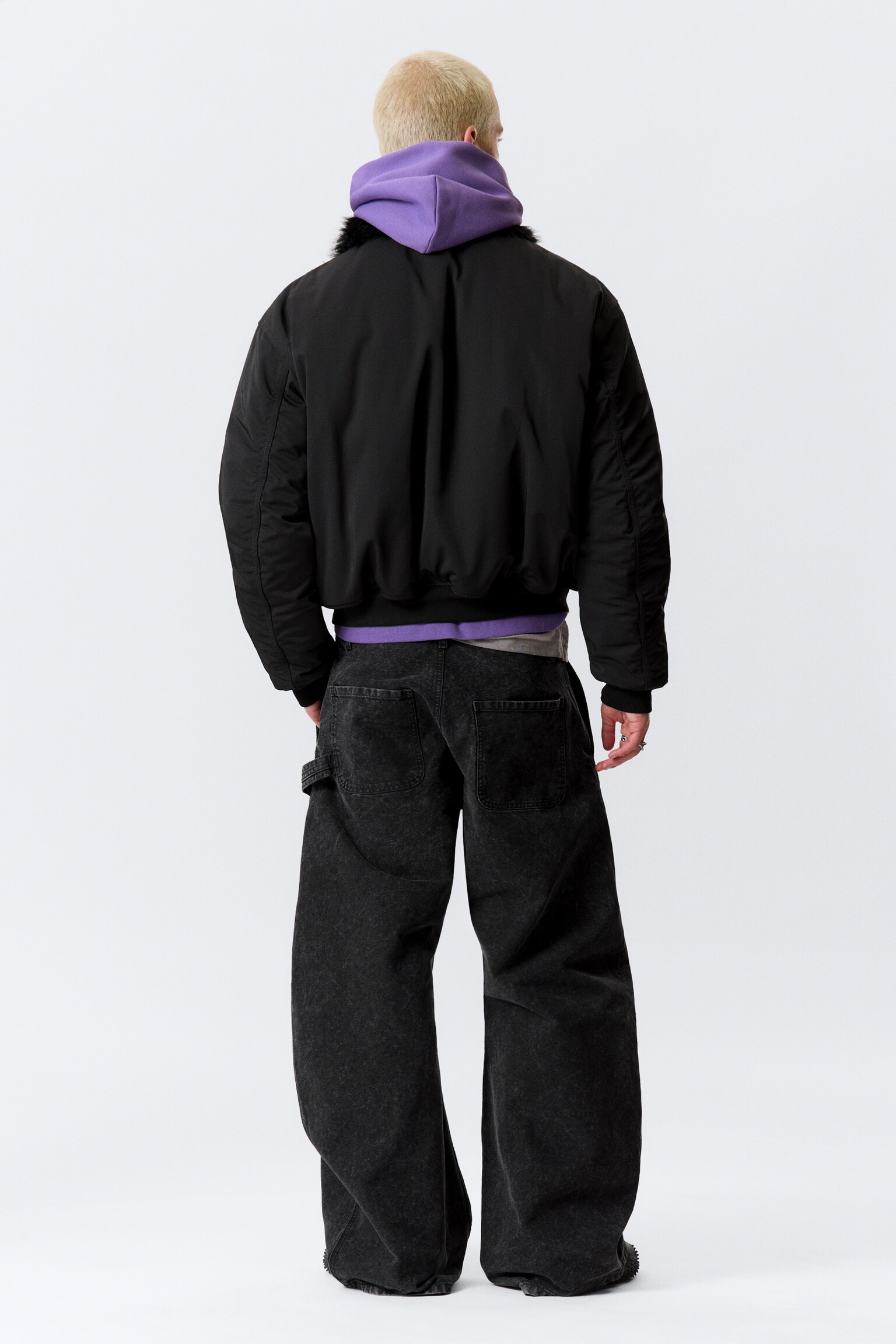 Bomber ample avec col en fausse fourrure - Noir - 3