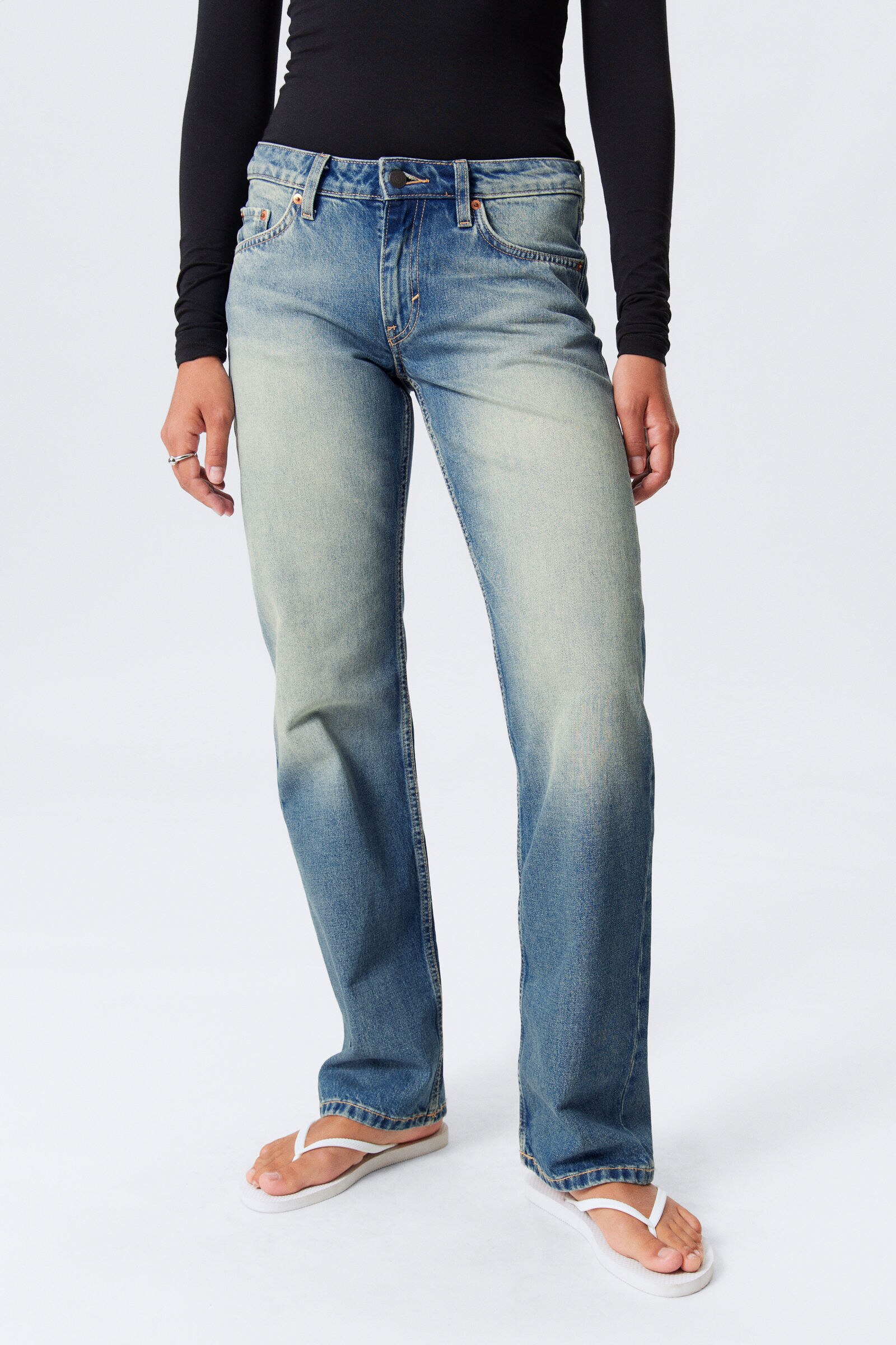 ample low rise loose wide leg jeans - Mine Blue - Medium