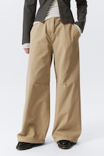 Beige - Baggy ripstop broek met lage taille - 1