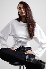 White - Ruched Long-Sleeved T-shirt - 0