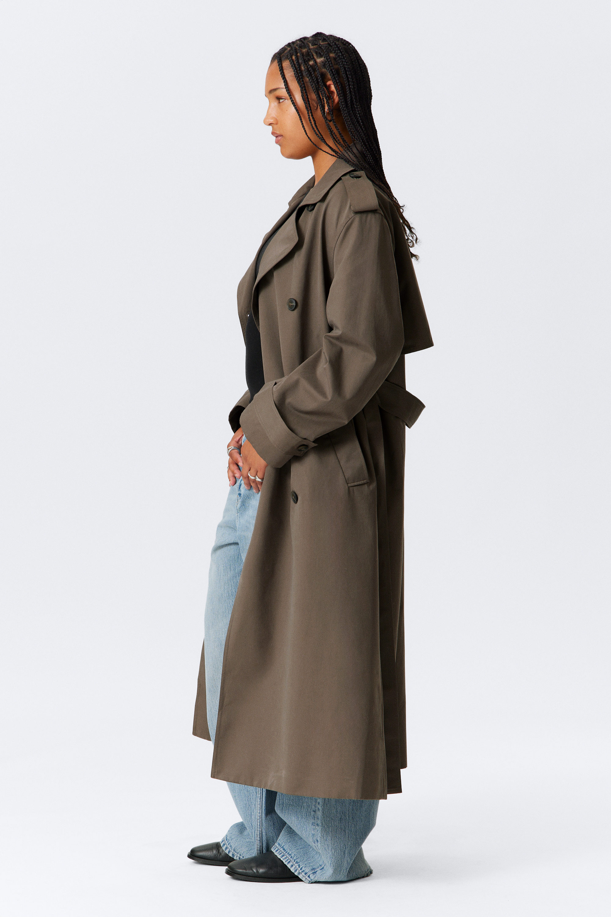 Dark Mole - Oversized Double-Breasted Canvas Trench Coat - 2