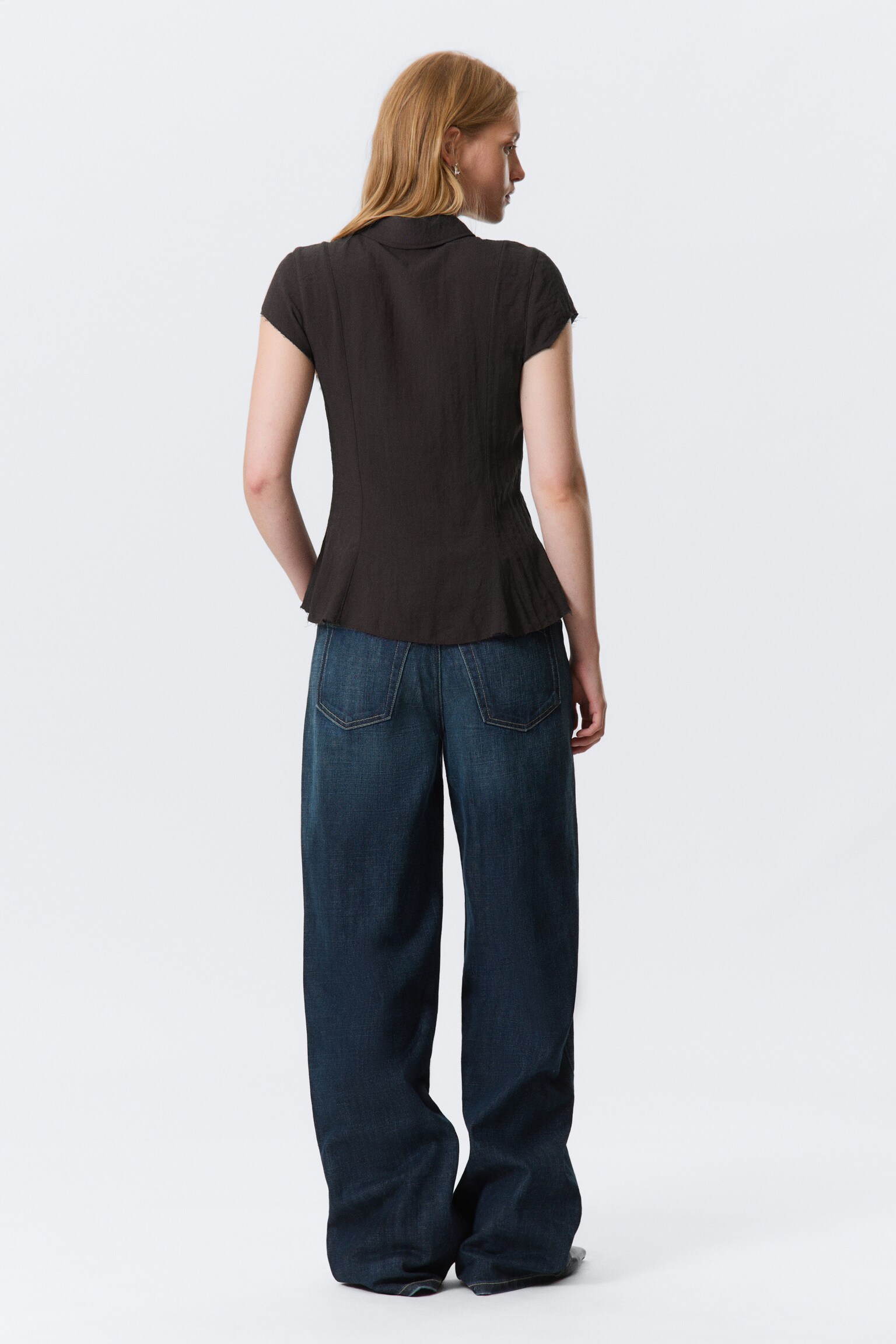 Slim Fit Short-Sleeved Crepe Shirt - Dark Brown/White/Dark Grey - 5