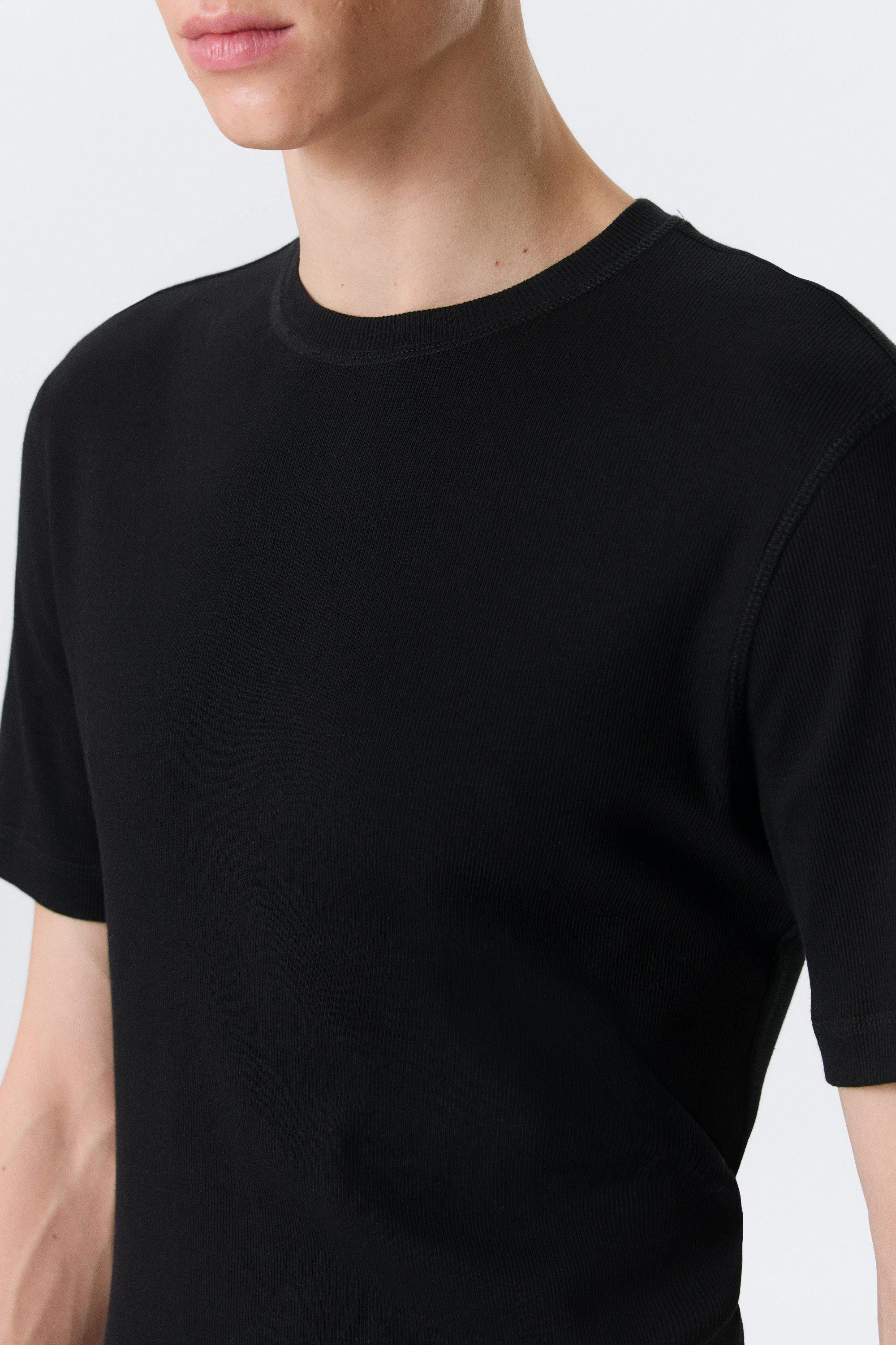 Black - Classic Slim Ribbed Cotton T-shirt - 2