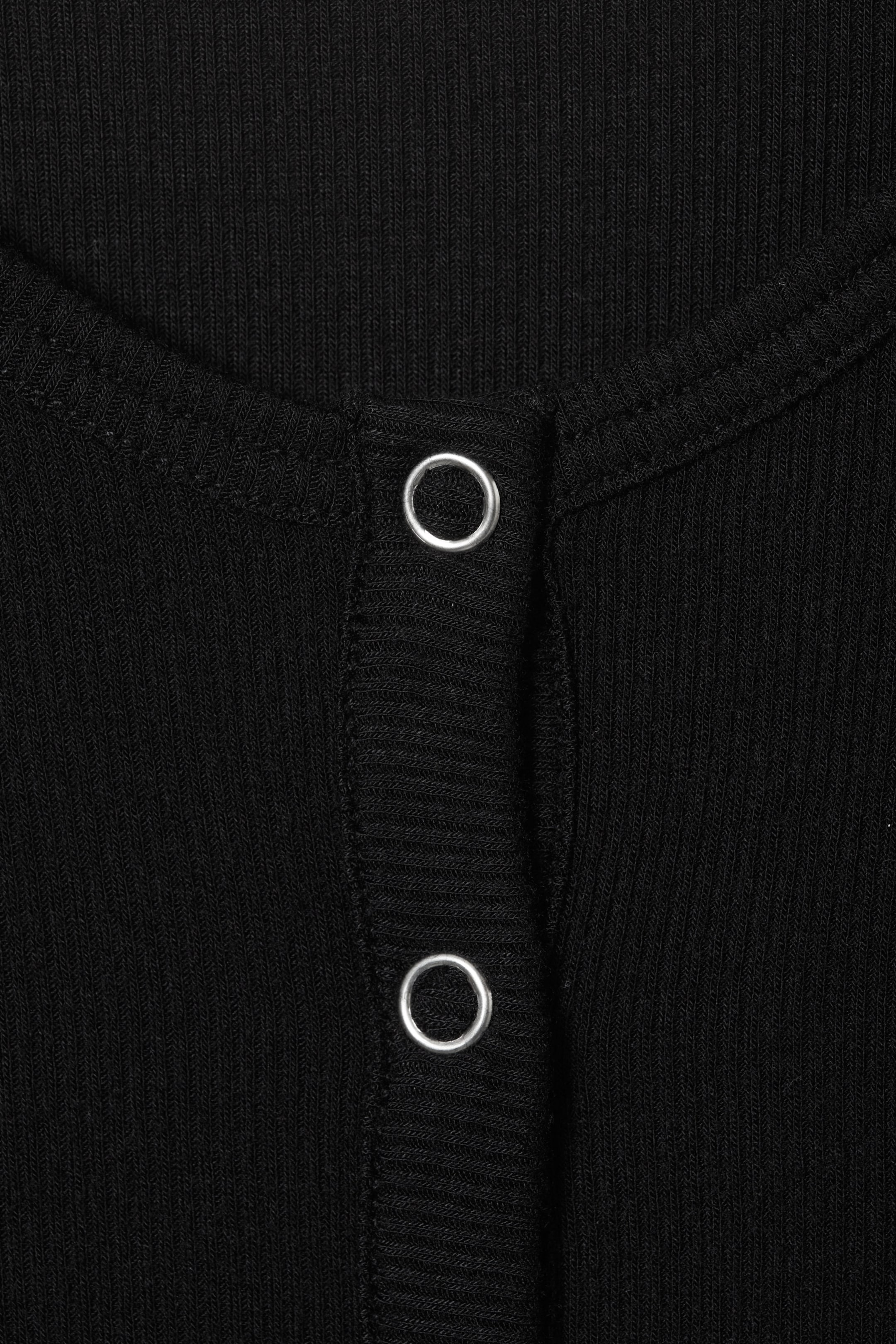 Black - Sheer Rib Long Sleeve Henley Top - 1