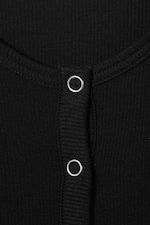 Black - Sheer Rib Long Sleeve Henley Top - 1