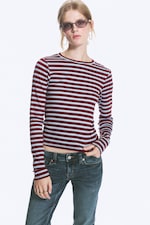 Gestreift in Blau/Rot/Weiß - Enges, geripptes Longsleeve - 0