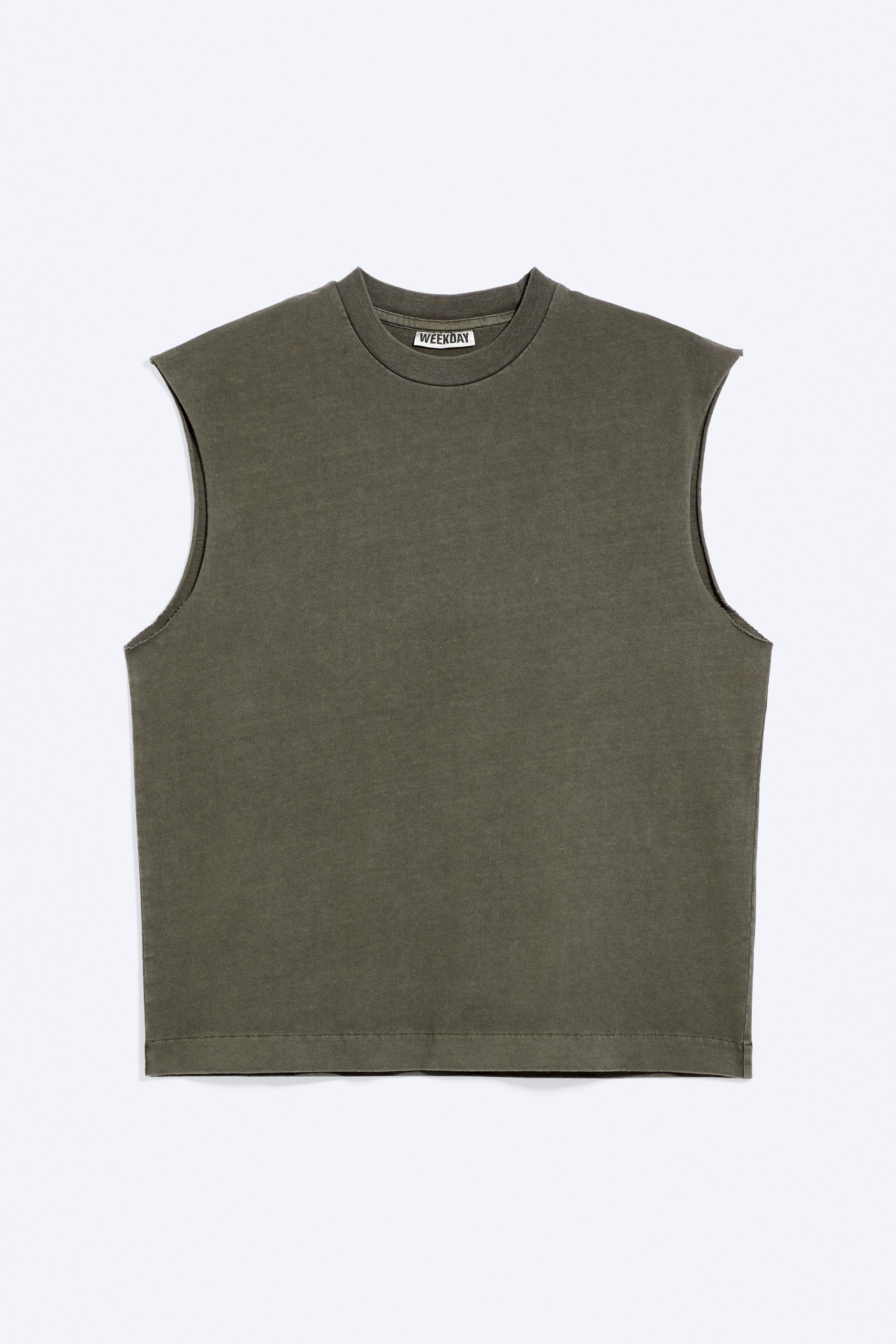 Camisola sem mangas em algodão quadrada e larga - Verde Caqui Escuro Lavado/Preto/Branco