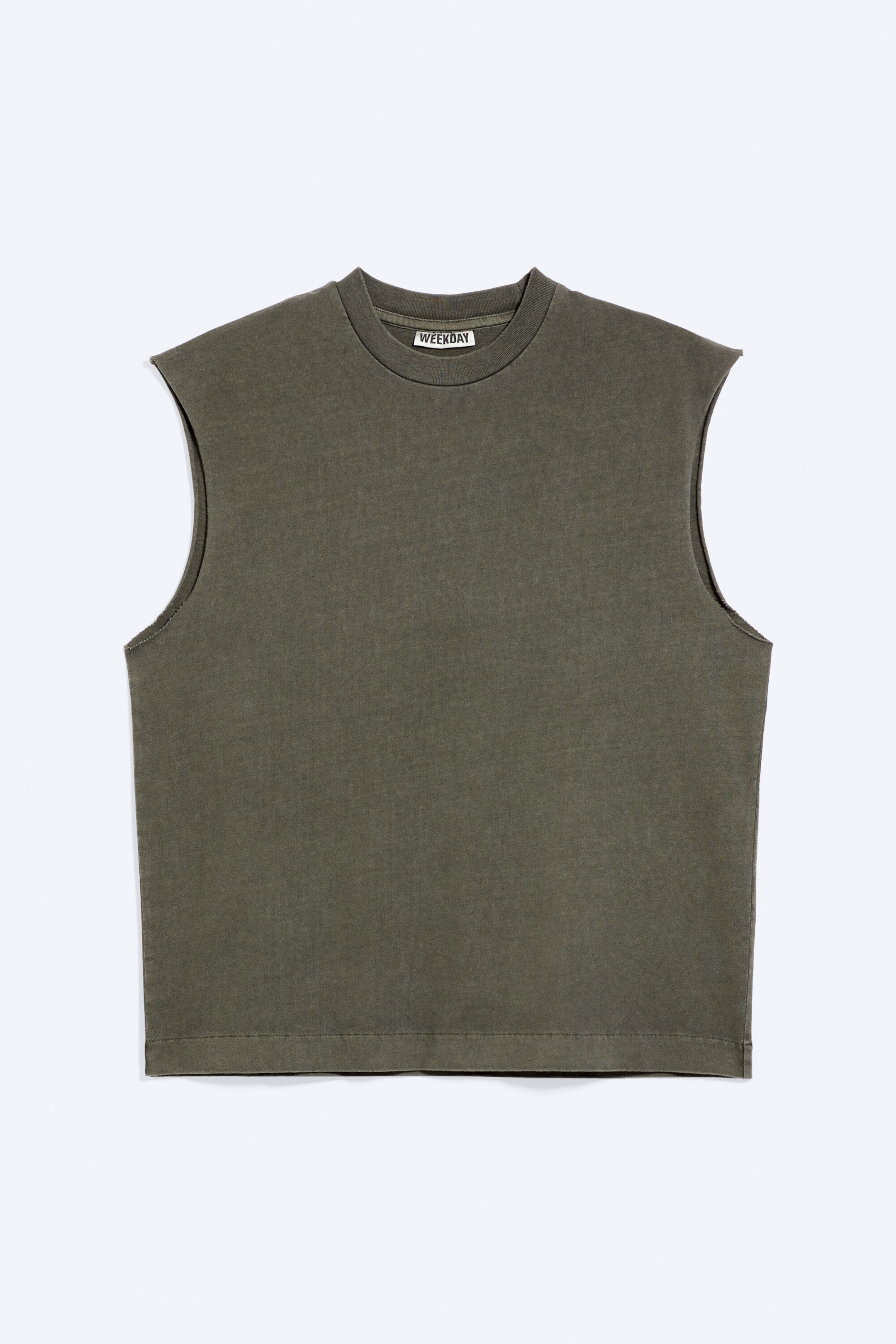 Gewaschenes dunkles Khakigrün - Lockeres, quadratisches Baumwoll-Tanktop - 3