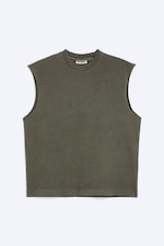 Gewaschenes dunkles Khakigrün - Lockeres, quadratisches Baumwoll-Tanktop - 3