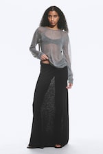 Black - Sheer Cotton Knit Maxi Skirt - 0