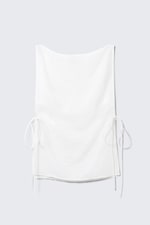 White - Sleeveless Boat-Neck Tie Top - 0