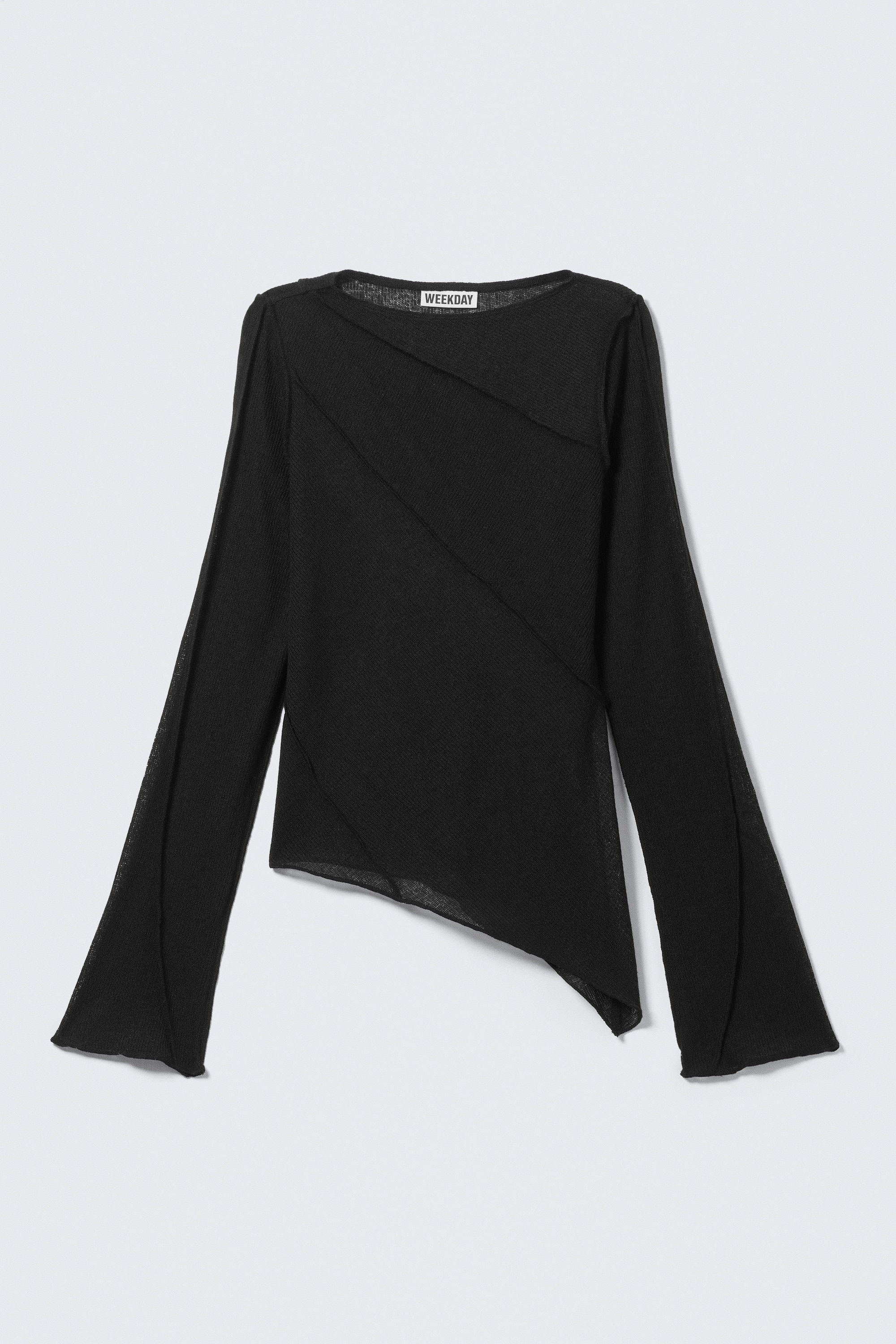 Transparent asymmetrisk top med bådudskæring - Sort/Lys beige