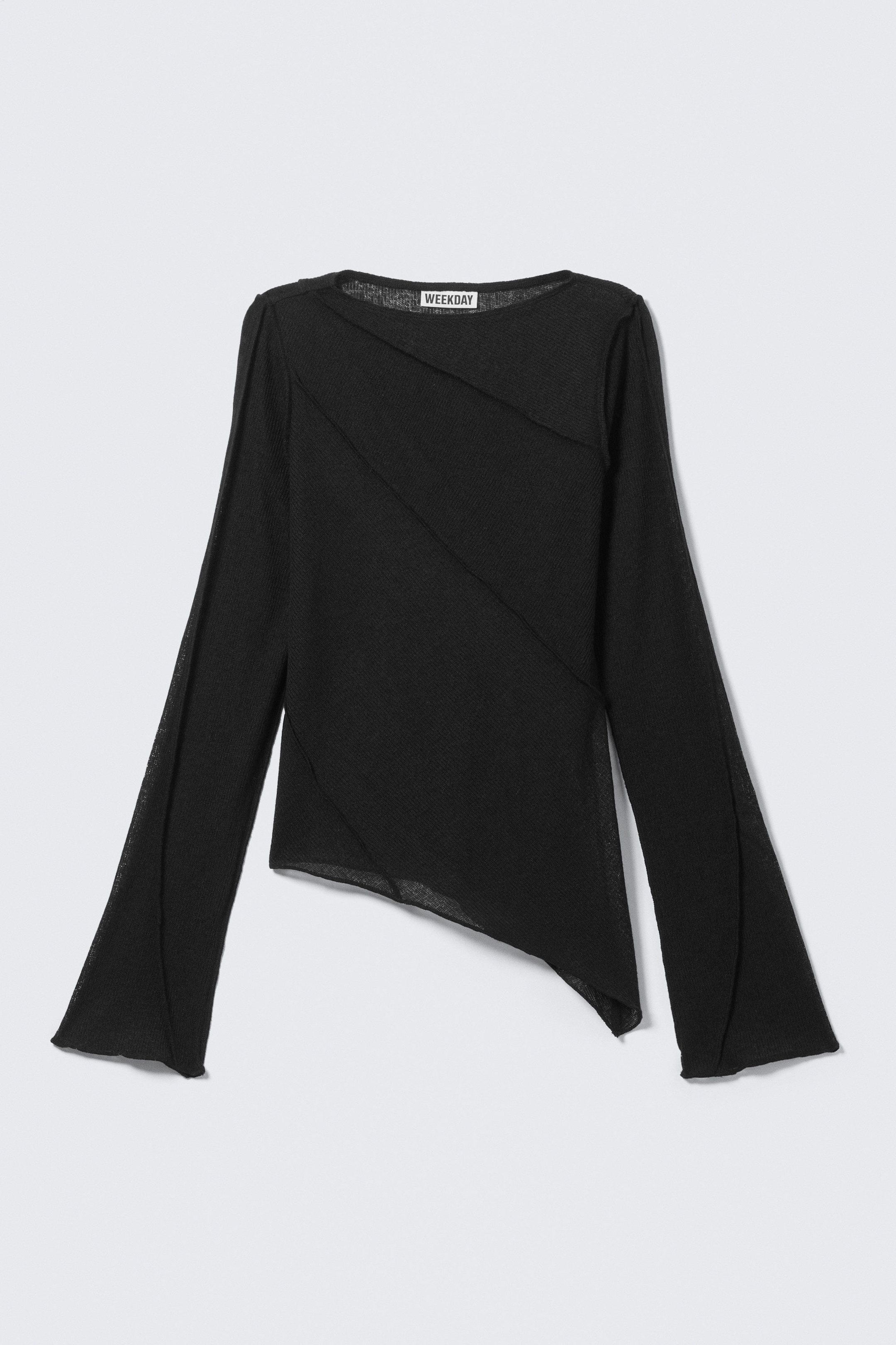 Noir - Haut transparent asymétrique à col bateau - 4