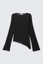 Noir - Haut transparent asymétrique à col bateau - 4