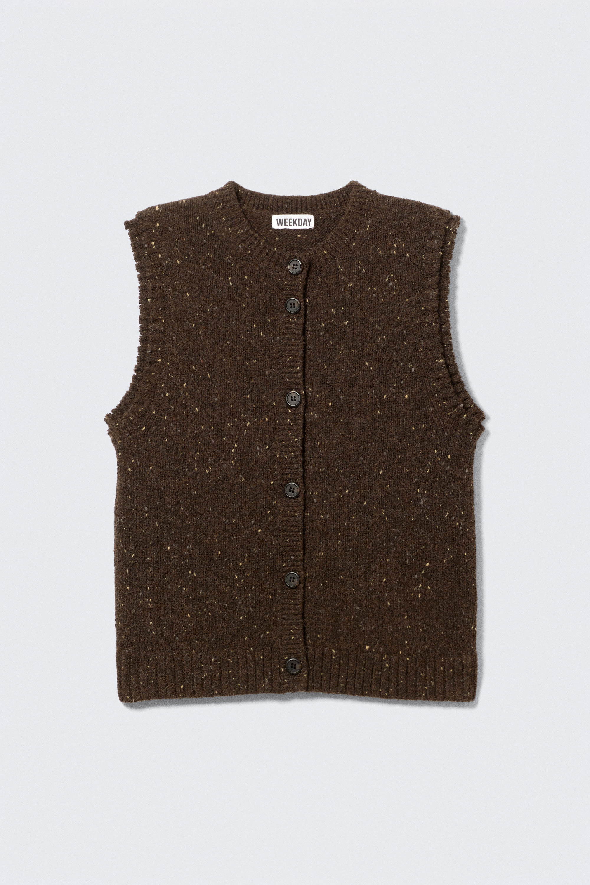 Dark Brown Melange - Knitted Buttoned Wool Blend Vest - 4