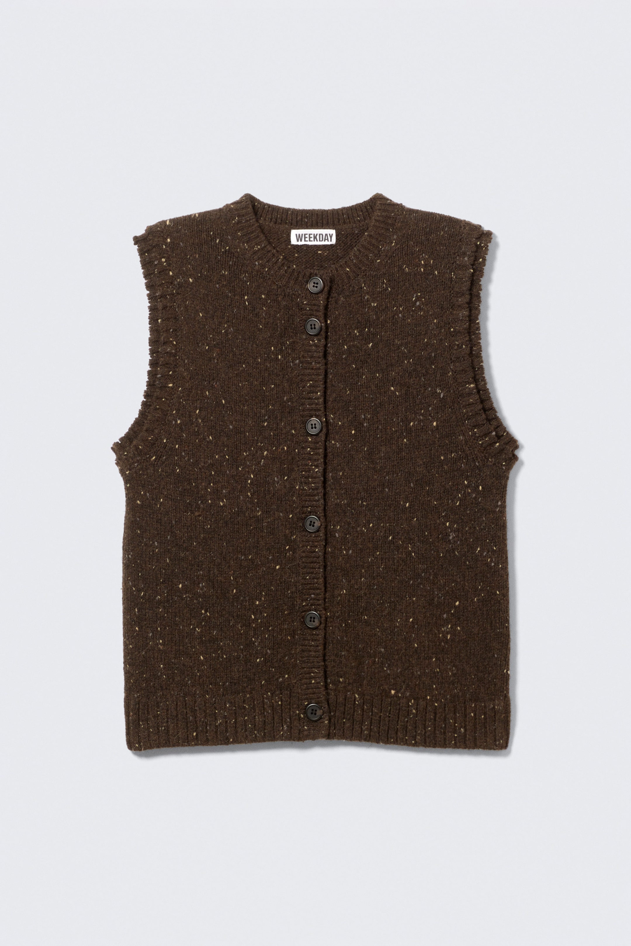 Dark Brown Melange - Knitted Buttoned Wool Blend Vest - 4